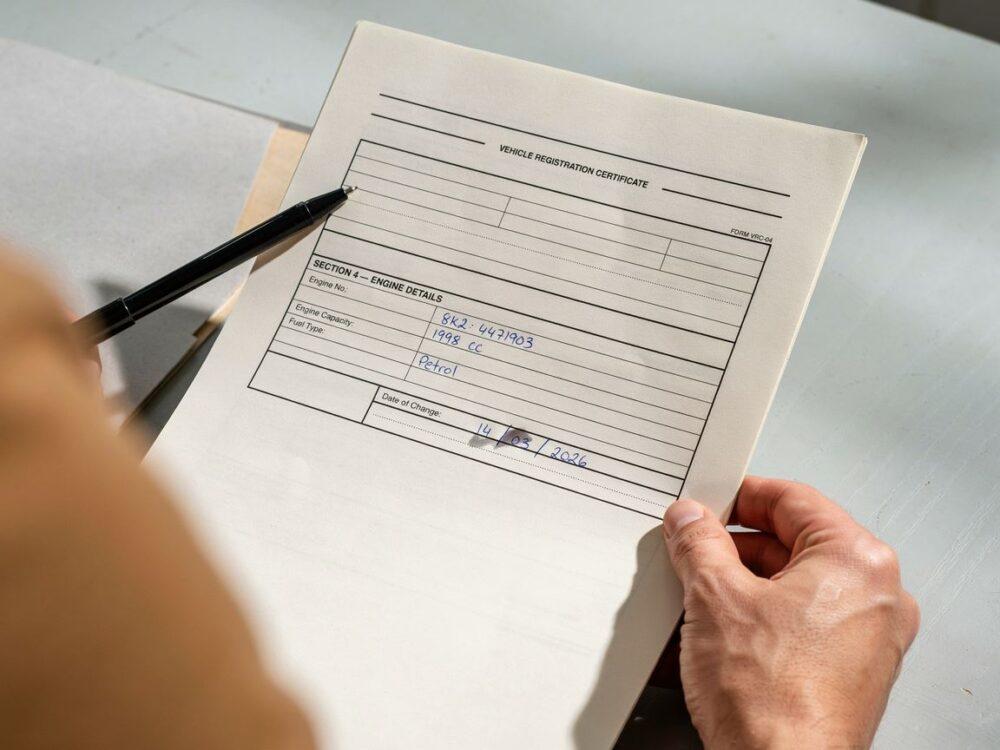 dowód rejestracyjny pojazdu z wpisem silnika